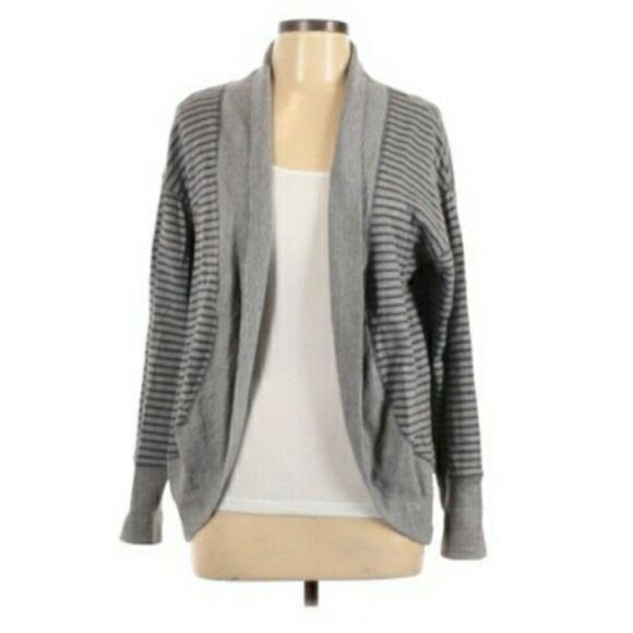 Coldwater Creek Cotton Casual Sporty Open Cardigan Monotone Gray Striped Sz 14 - Picture 3 of 11